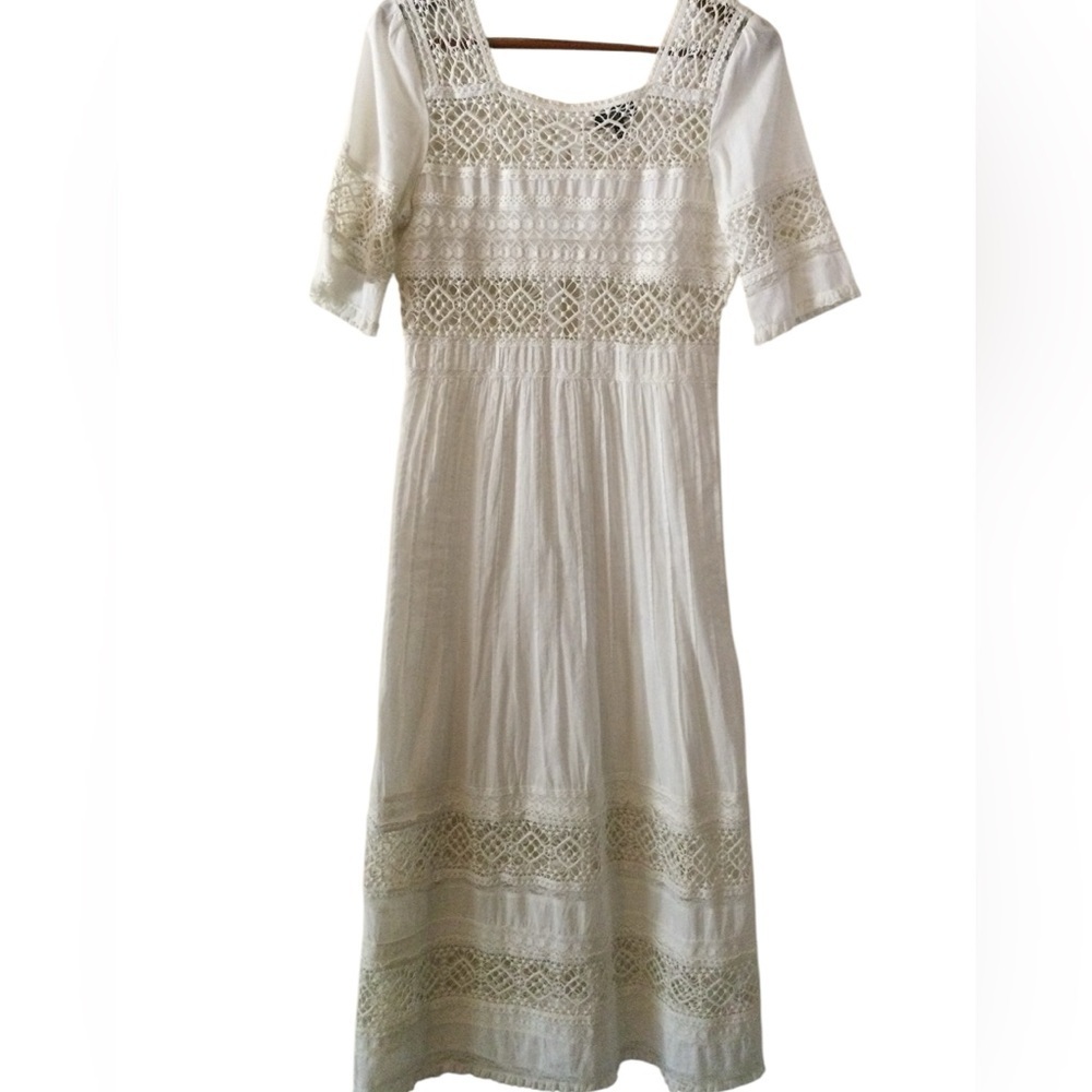 Topshop Cream Midi Sundress Square Neck Short Sleeves - Picture 2 of 4